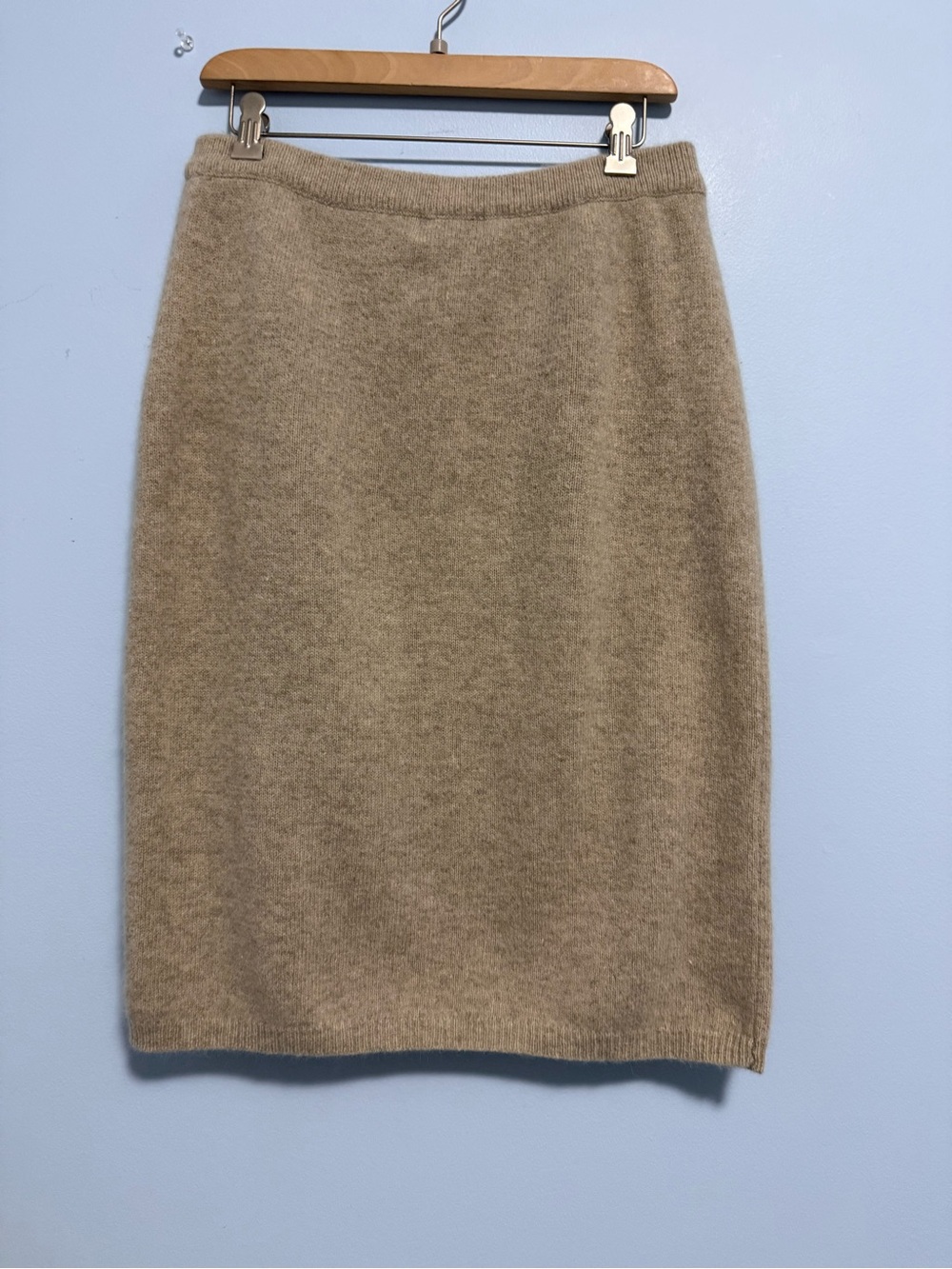 Vintage Diversity Lambswool Angora Knit Skirt Women Sz L Beige Tan Quiet Luxury